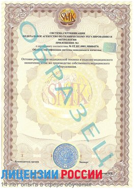 Образец сертификата соответствия (приложение) Инта Сертификат ISO 13485